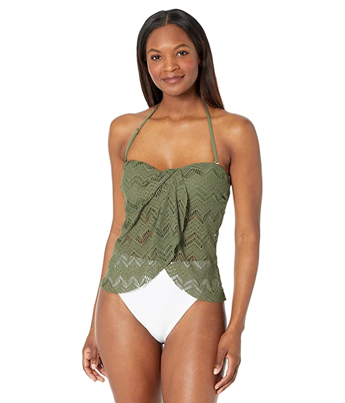 Women S Vince Camuto V90516 Crochet Lace Draped Bandini Swim Top (Safari Green S) - Bellso